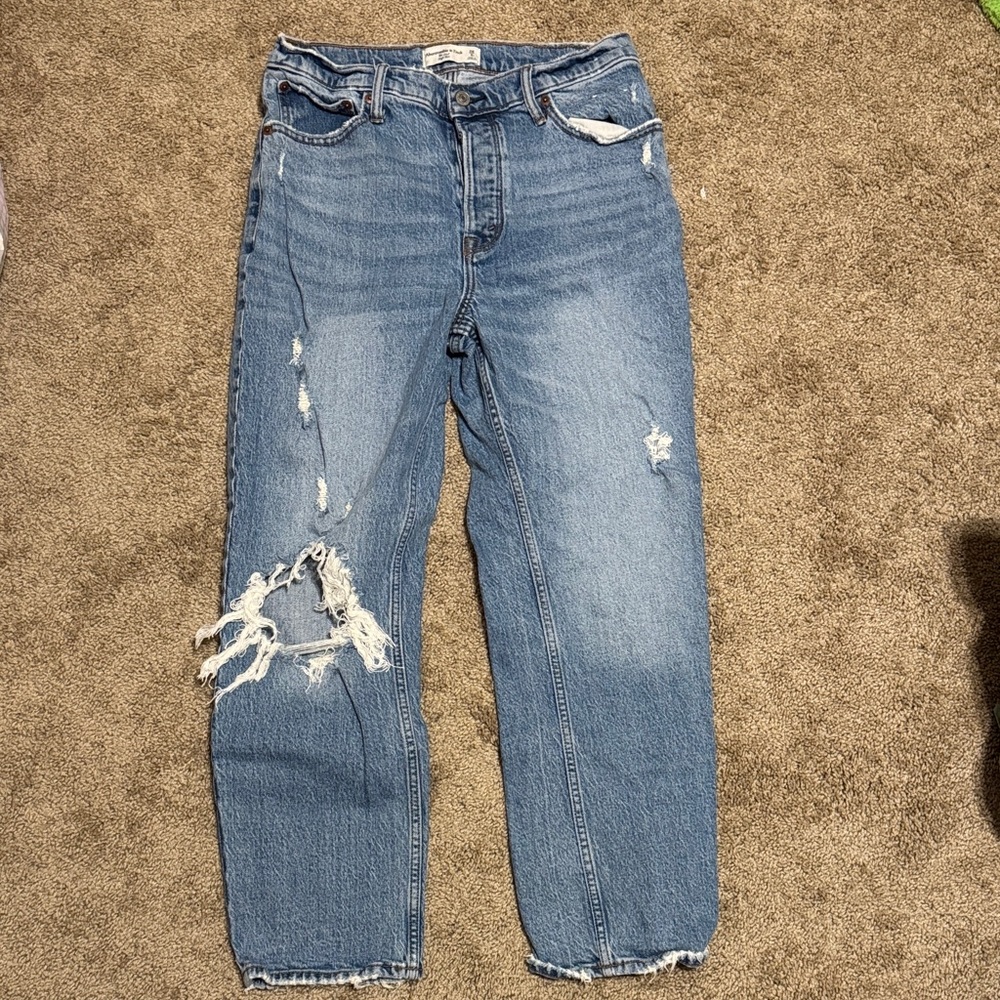Abercrombie & Fitch Blue Distressed High Rise Dad Jeans